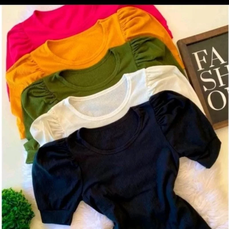 Blusa Manga Curta Canelada Princesa Feminina - Tamanho Único Unico (Veste do 36 ao 42)