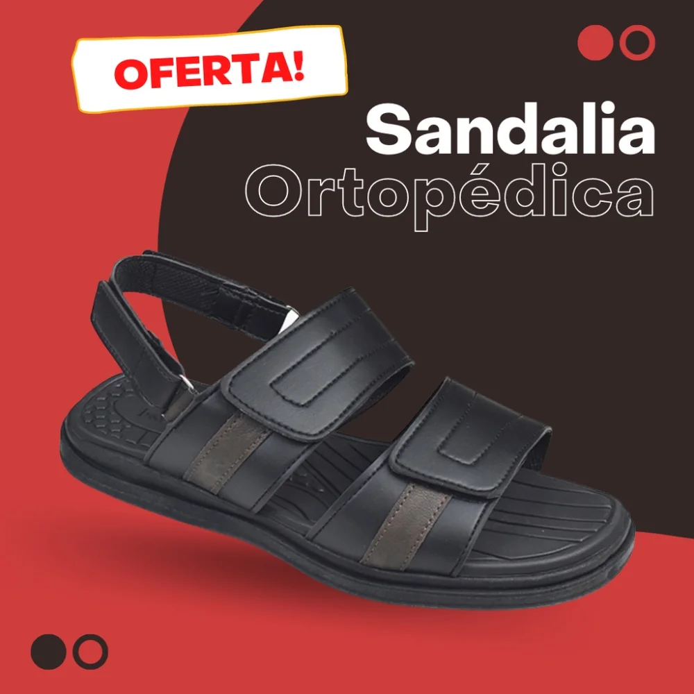 Promoção Sandália Ortopédica Masculina Confortável Couro Sintético Verão Preta (C-29) 39