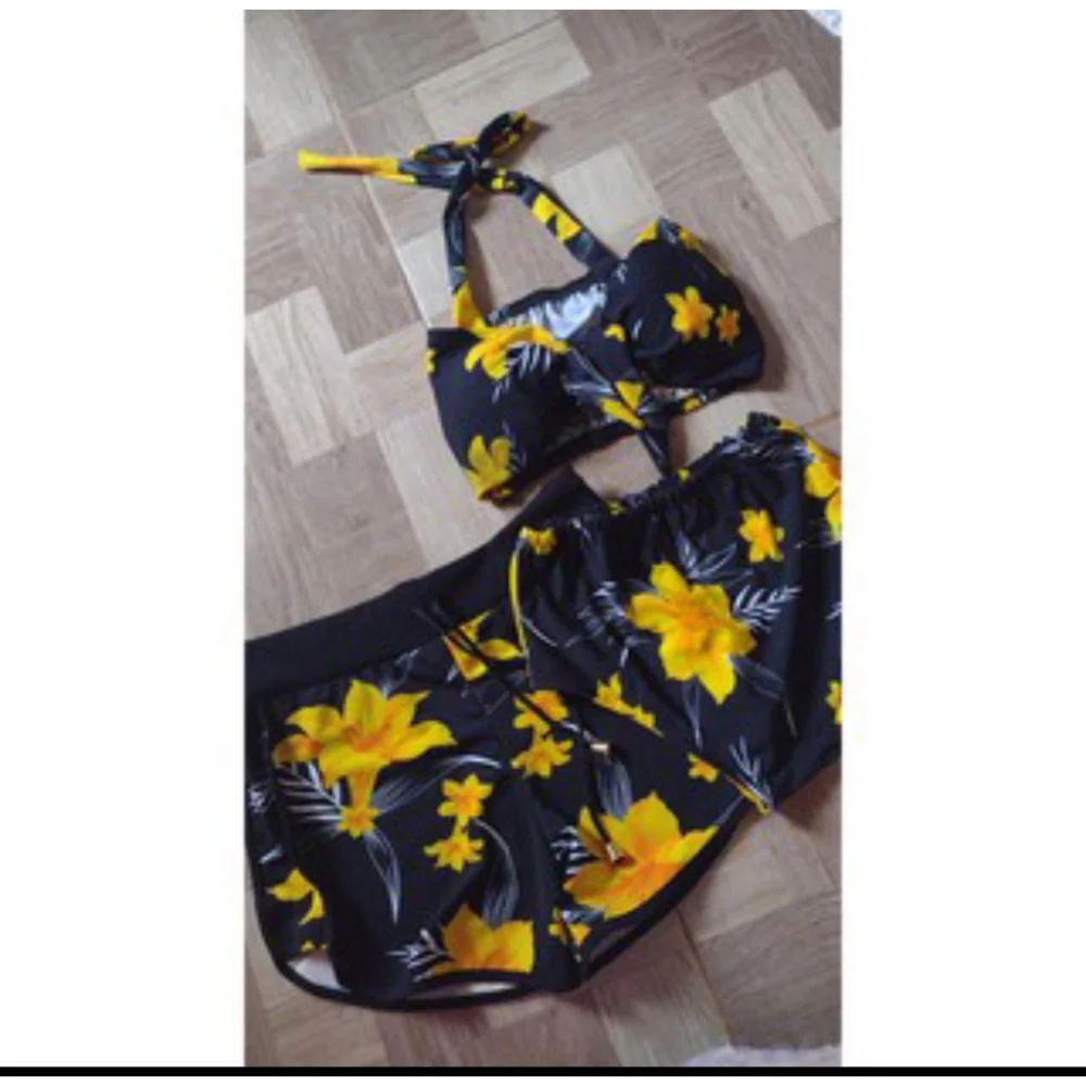 Biquíni estampado orquídea com shorts de cintura alta - Conjunto feminino de três peças 6 PINK