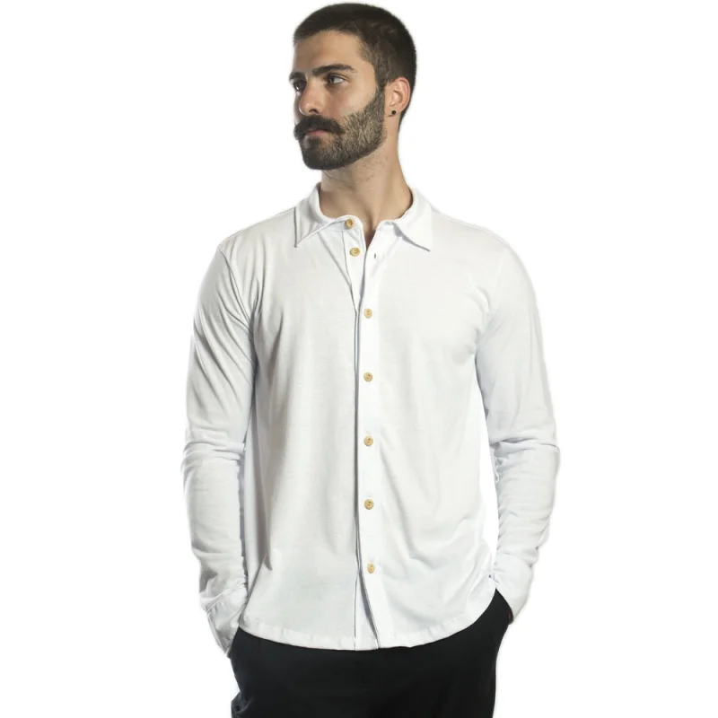 Camisa Malha Sustentável Manga Longa Homem Moderno Verde