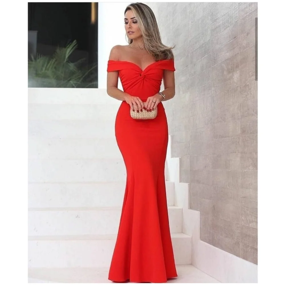 Vermelho Vestido Longo Ombro a Ombro Sem Fenda - Ideal para Festas, Casamentos e Eventos Fúcsia