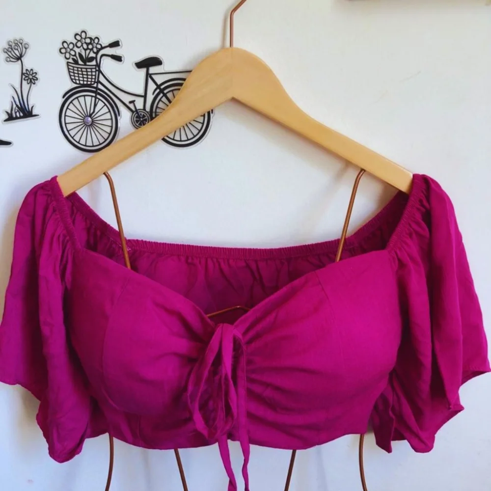 Tamanho Único Cropped Ciganinha em Viscose com Bojo Laranja