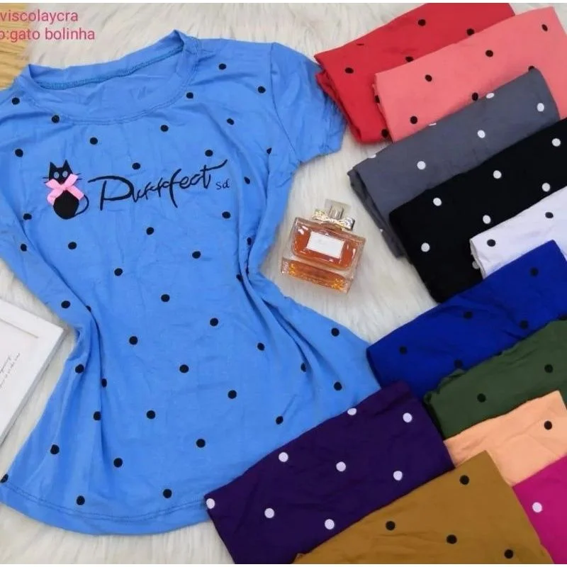 Moda feminino: Camiseta estampa gatinha manga curta em Viscolycra Cinza
