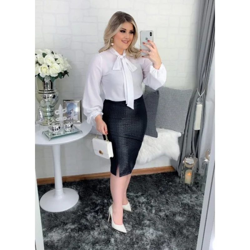 Lançamento Top Saia Midi Social Chique Cristã Secretária Escritório Rosa