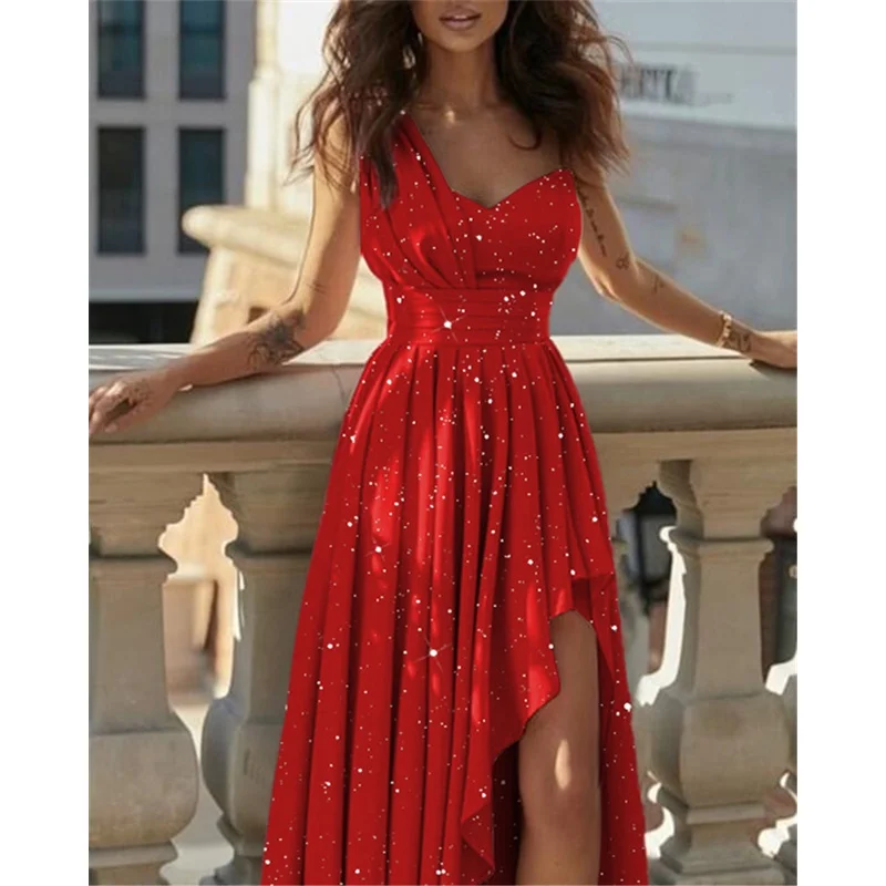 Longo Vermelho Elegante Vestido de Festa de Luxo Vermelho