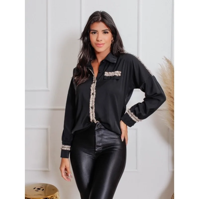 Detalhe moda blusa feminina manga longa LS091 Rosa