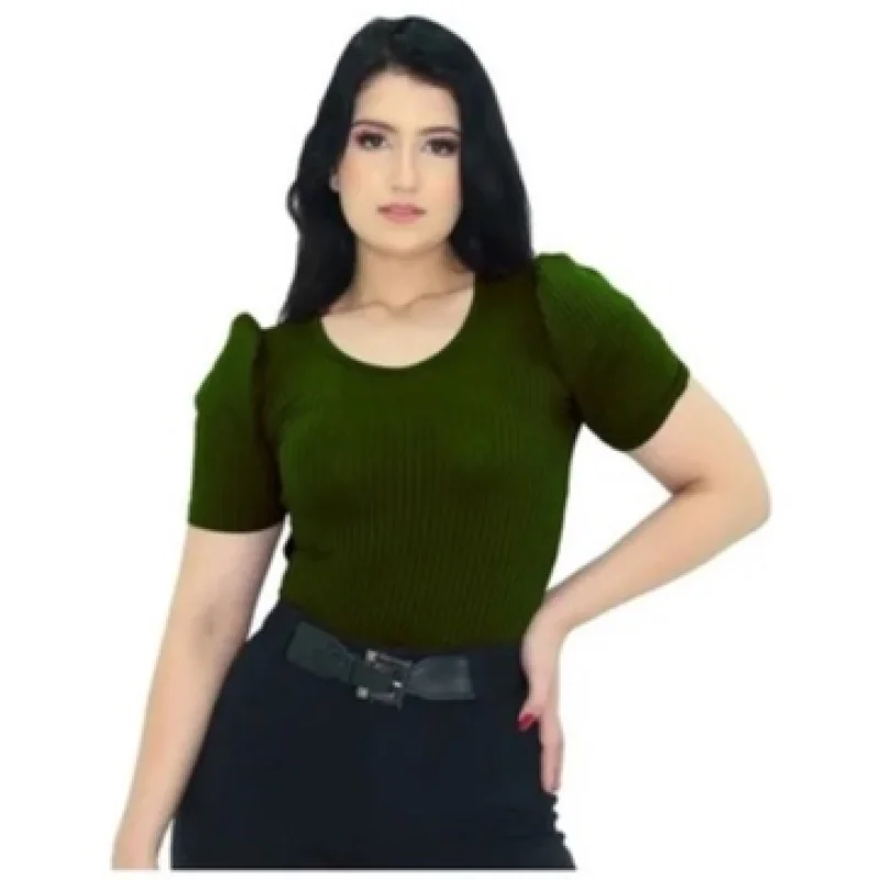 Blusa Manga Curta Canelada Princesa Feminina - Tamanho Único Unico (Veste do 36 ao 42)