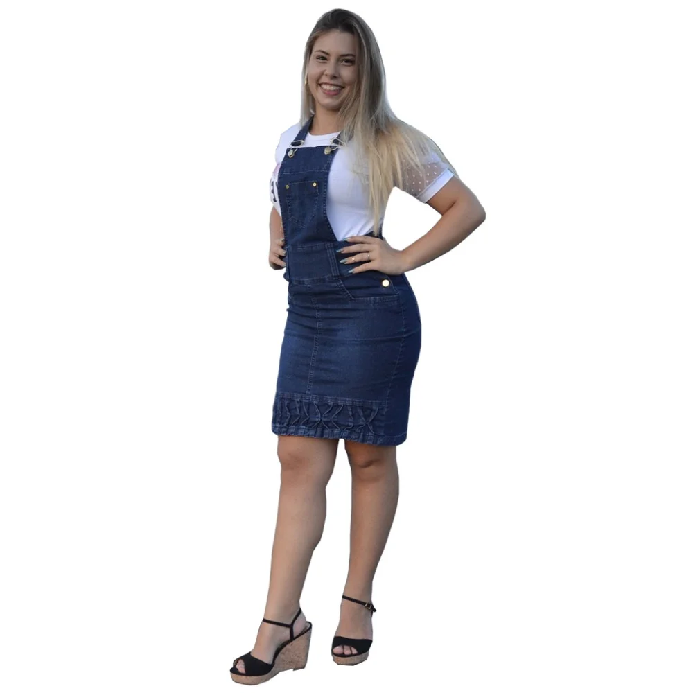 Moda Evangélica: Jardineira Jeans Feminina com Elastano M/ 38