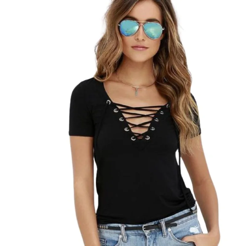 Blusa preta trançada, manga curta, 96% algodão e 4% elastano G 40-42