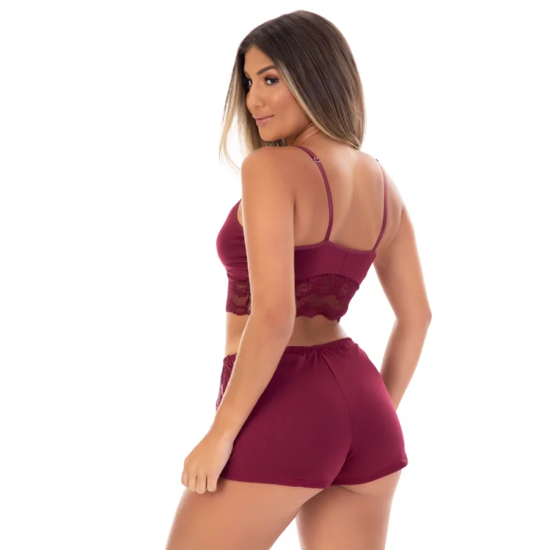Moda Feminina Luxo Pijama Sexy Renda Noite Doll Baby Top | 832 Vinho