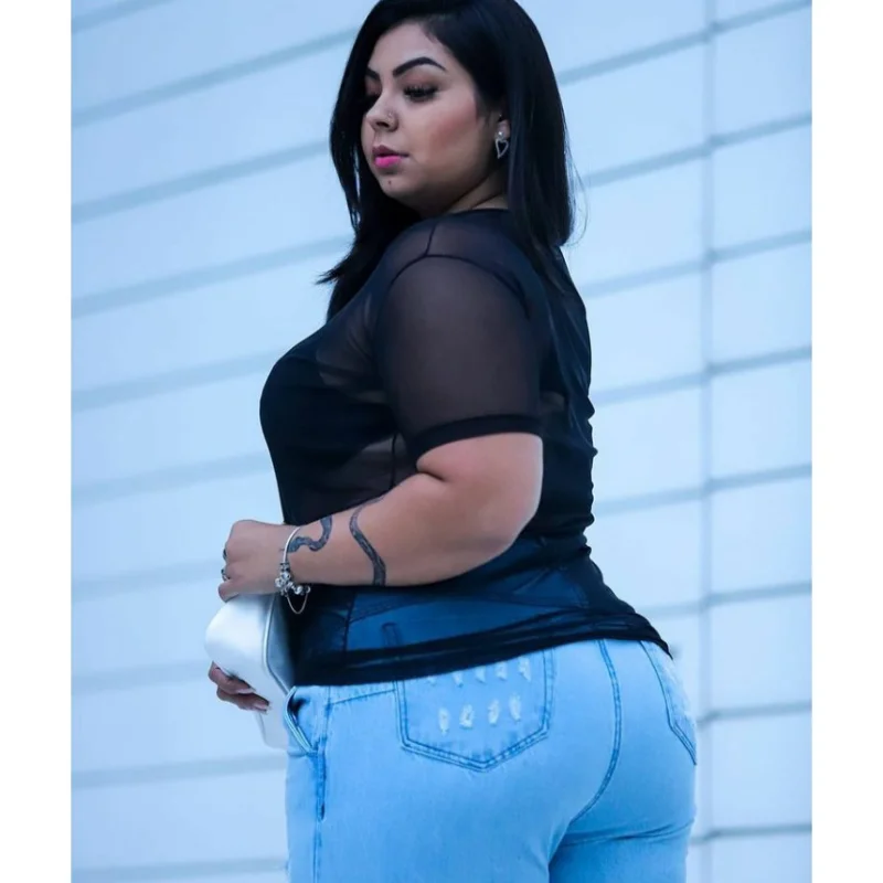 Manga Curta Blusa Plus Size Feminina Tule Transparente Branca