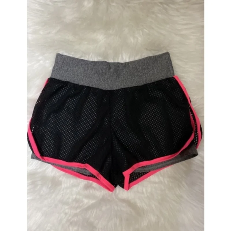 Roupa de Treinar Feminina Short Duplo Suplex com Tela Preto com viés pink