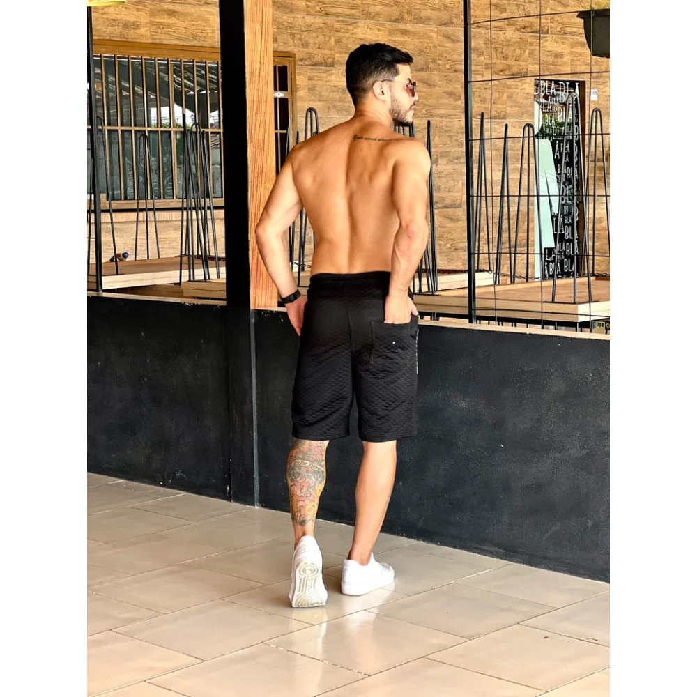 Treino Academia Bermuda Short Masculina de Moletom Moletom Azul