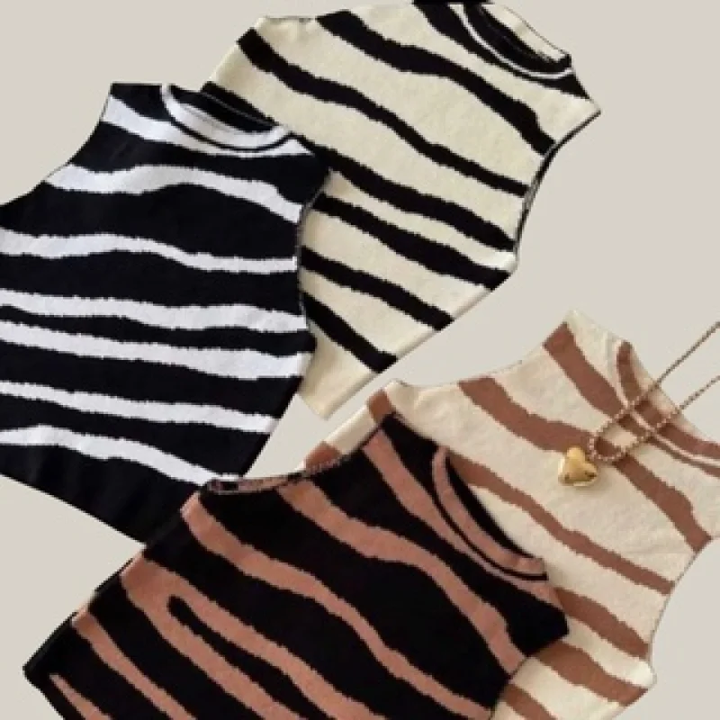 Estampa Animal Print Cropped Zebra Moda Feminina Tricot Modal Blogueirinha 2022 LIMA COM PRETO