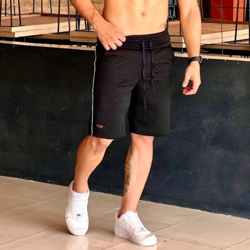 Treino Academia Bermuda Short Masculina de Moletom Moletom Azul