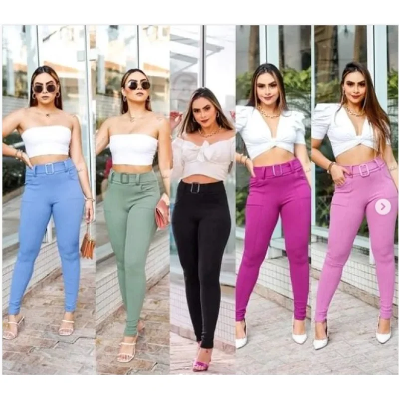 Veste Super Bem Calça Feminina Xadrez Skinny com Cinto Vinho