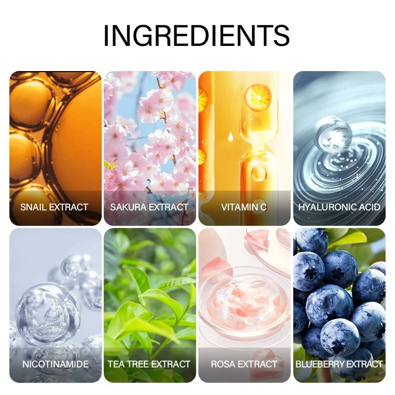 Sérum Facial Natural LAIKOU - Sakura, Snail Gold, Ácido Hialurônico, Vitamina C Sakura Serum