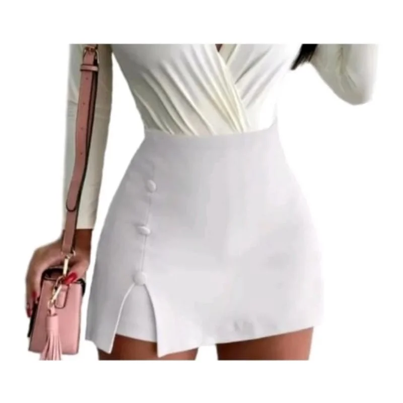 Saia Curta Cintura Alta Bengaline Fenda Lateral Branco