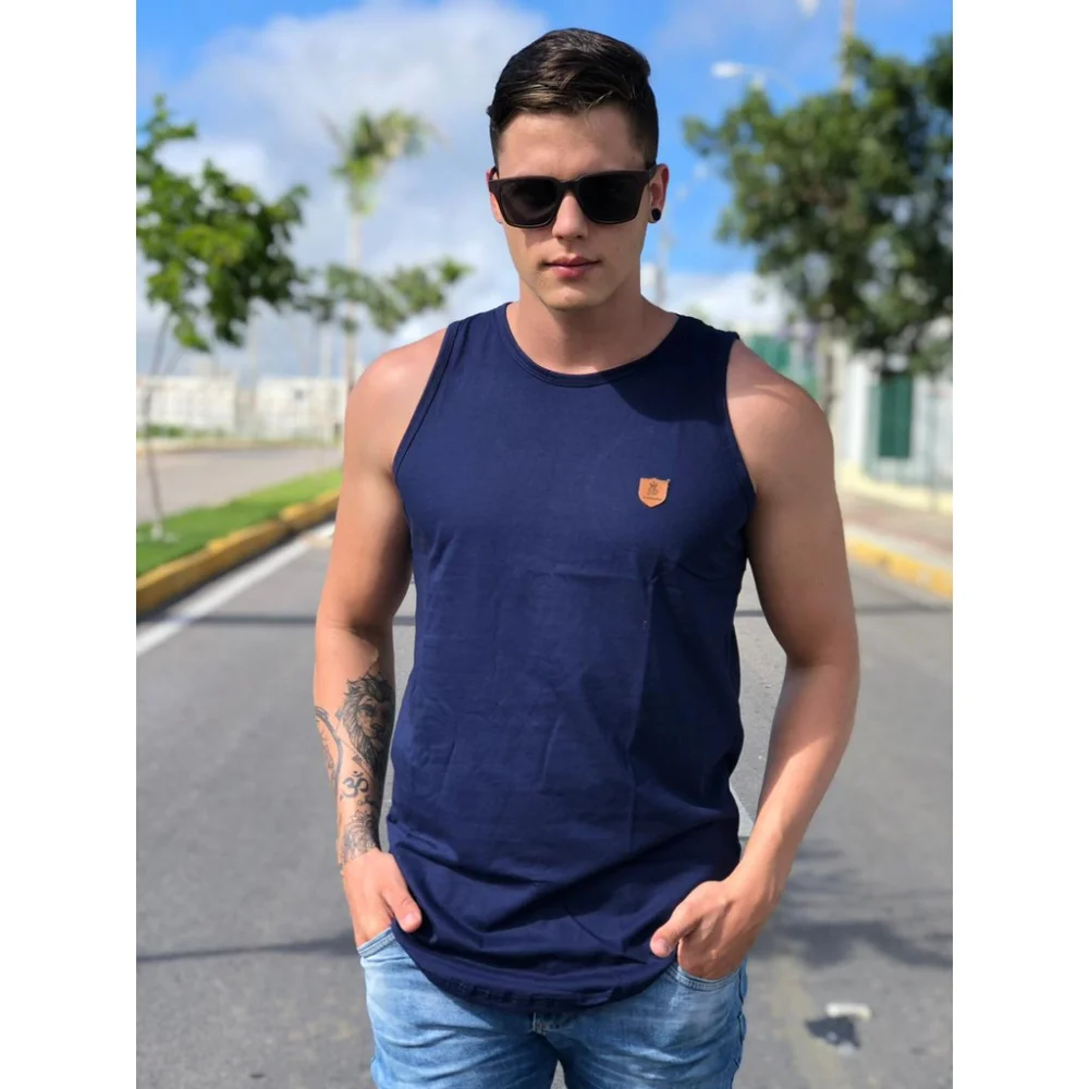 Camisa masculina listrada, regata Longline masculina Cinza