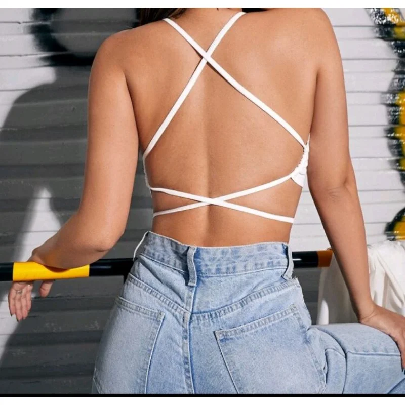 Amarração na cintura sem bojo - Cropped frente única de amarrar Branco