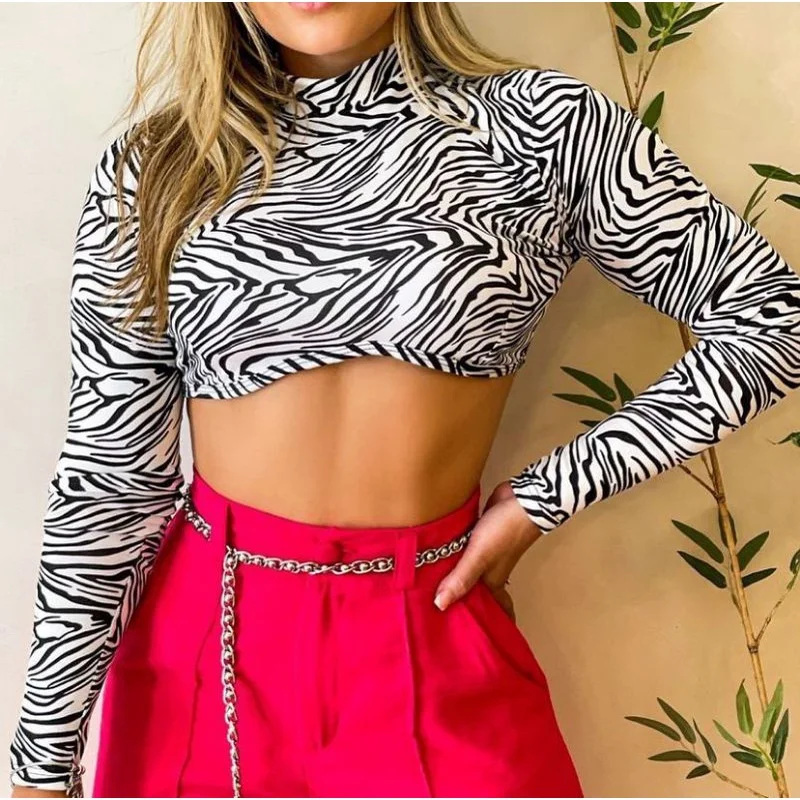 Top Cropped manga longa zebra com bojo Tam u - moda gringa Preto