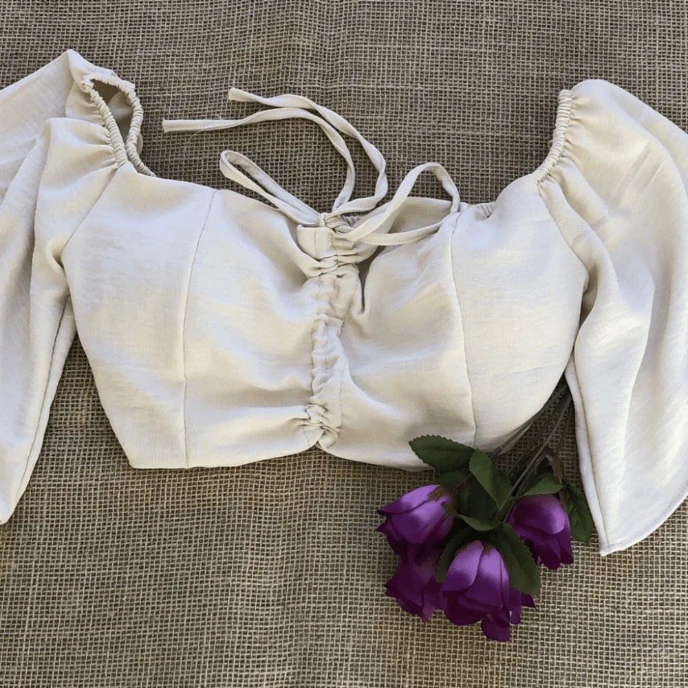 Tamanho Único Cropped Ciganinha em Viscose com Bojo Laranja