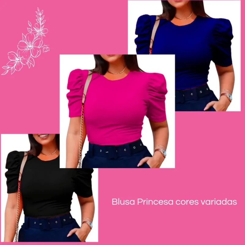 Blusa Manga Curta Canelada Princesa Feminina - Tamanho Único Unico (Veste do 36 ao 42)