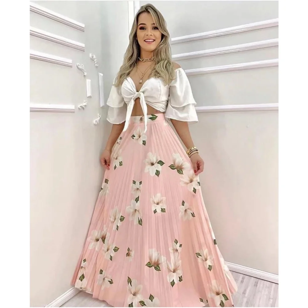 Floral Plissada Saia Longa Evangélica - Código 005 Verde água