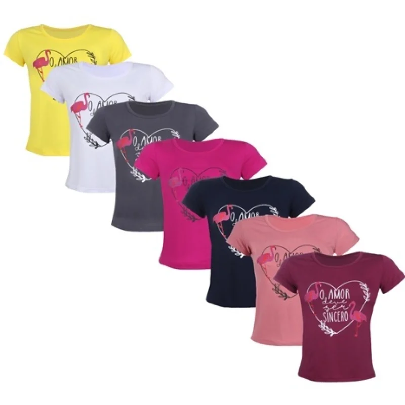Camiseta Feminina Manga Curta Flamingo T-shirt Marinho