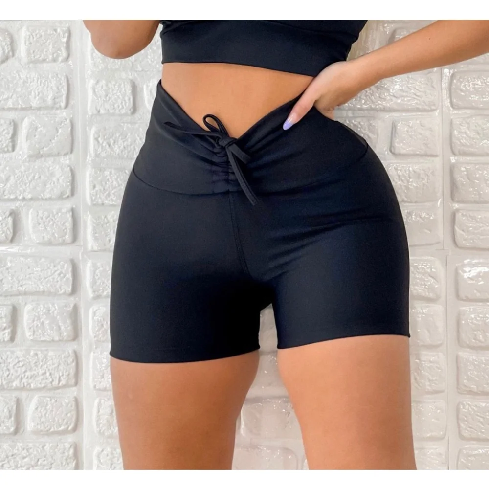 Shortinho Feminino Suplex Liso Cintura Alta - Academia Fitness Cinza