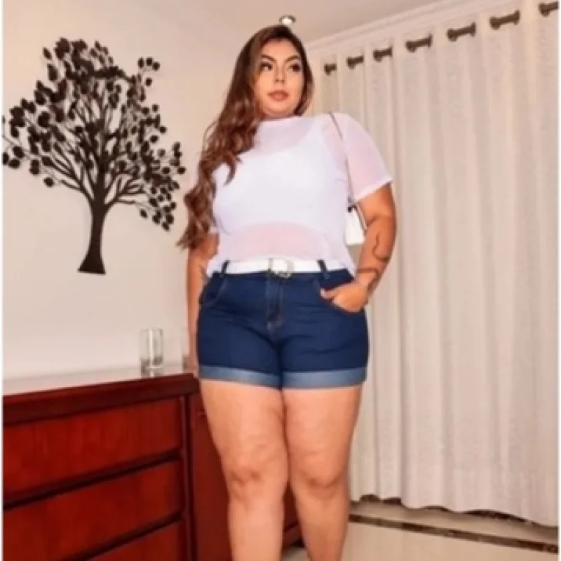 Manga Curta Blusa Plus Size Feminina Tule Transparente Branca