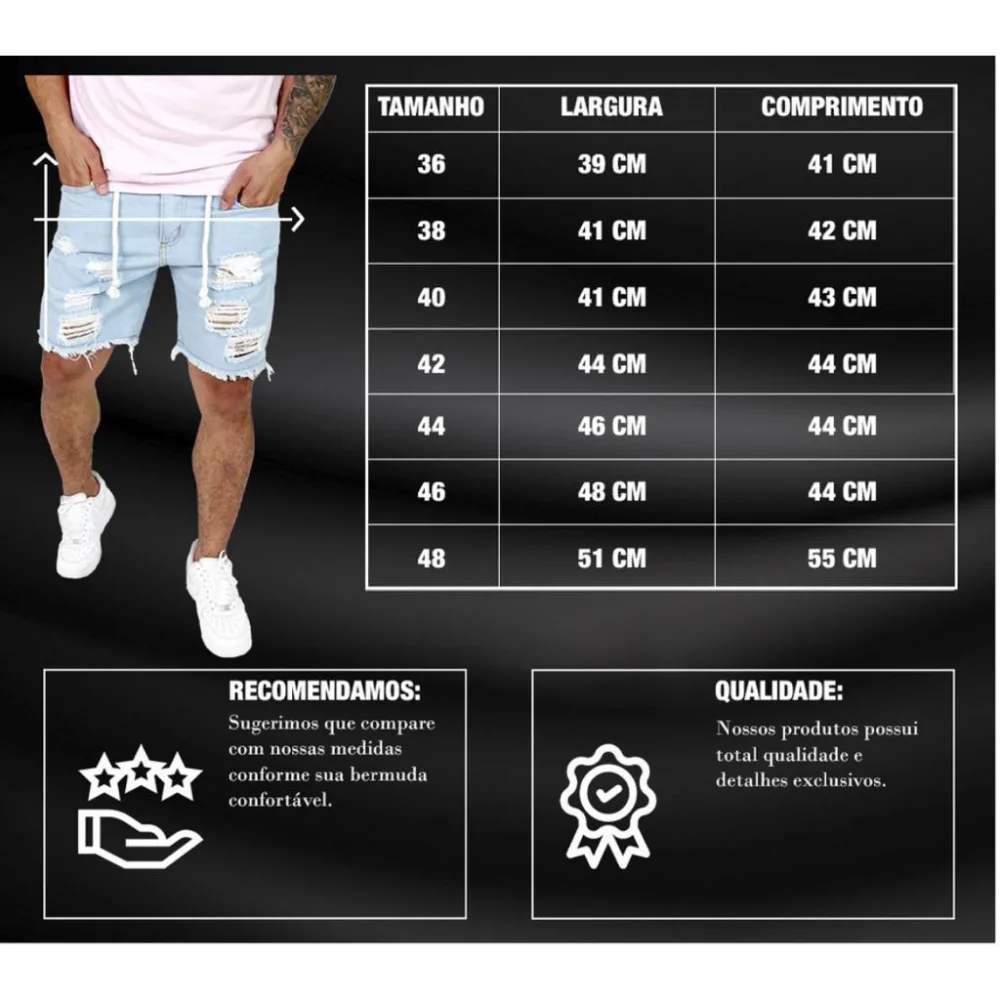 Bermuda Rasgada Jeans Masculina - Primavera/Verão JEANS MARMORIZADA