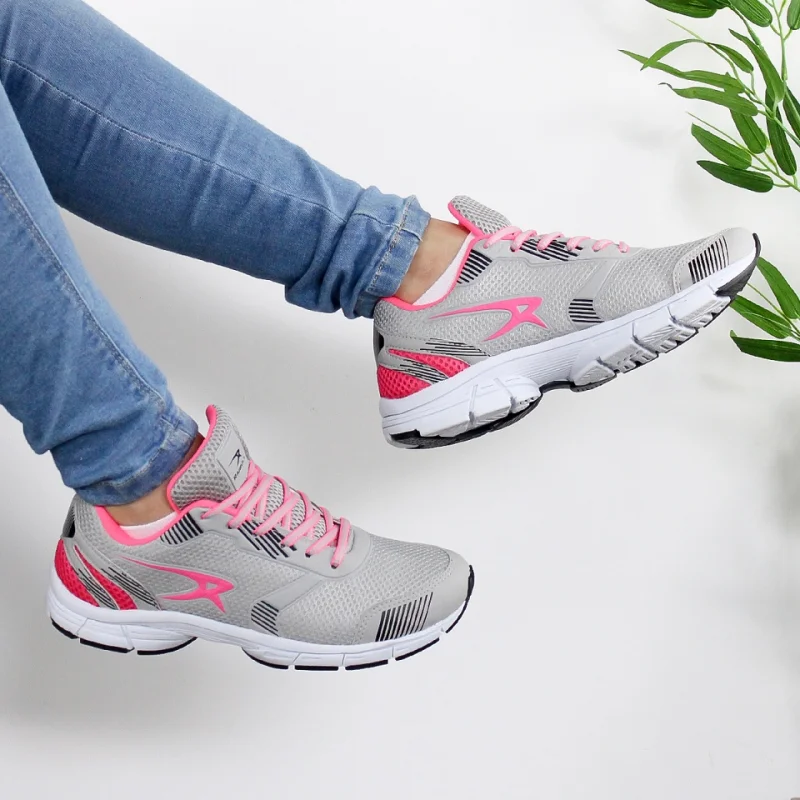 Raibull Tênis Esportivo Feminino Confortável para Academia e Caminhada Cinza-Pink