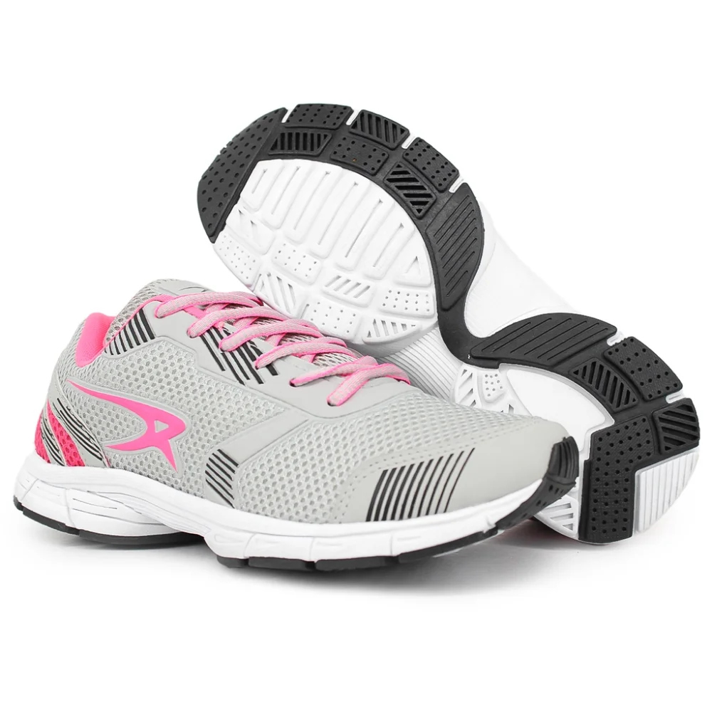 Raibull Tênis Esportivo Feminino Confortável para Academia e Caminhada Cinza-Pink