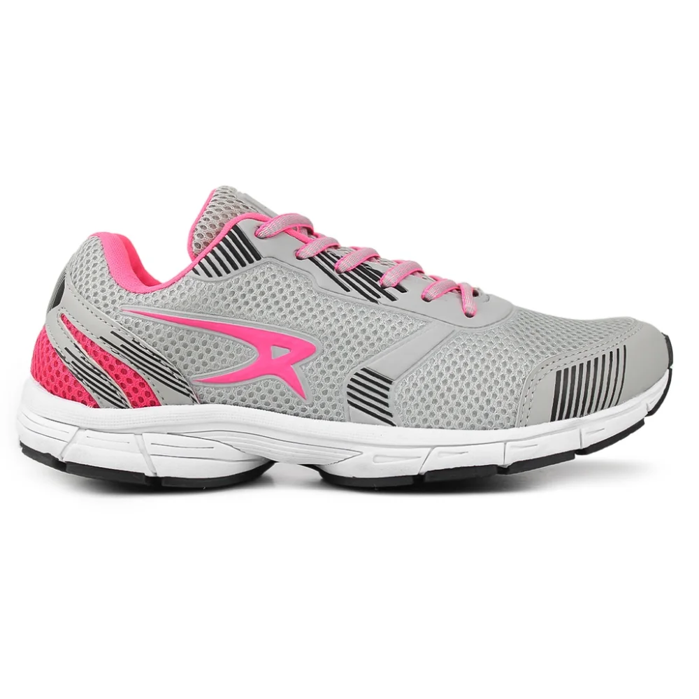 Raibull Tênis Esportivo Feminino Confortável para Academia e Caminhada Cinza-Pink