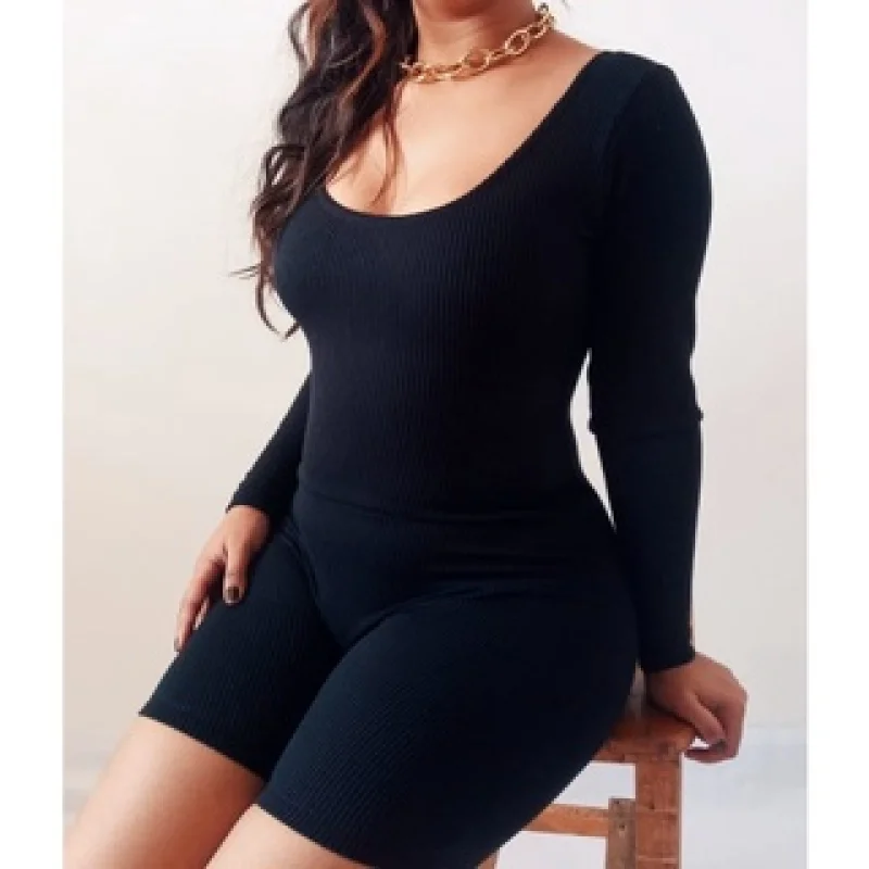 Manga longa decotado gringo, macacão com shorts e várias cores BRANCO/OFF WHITE