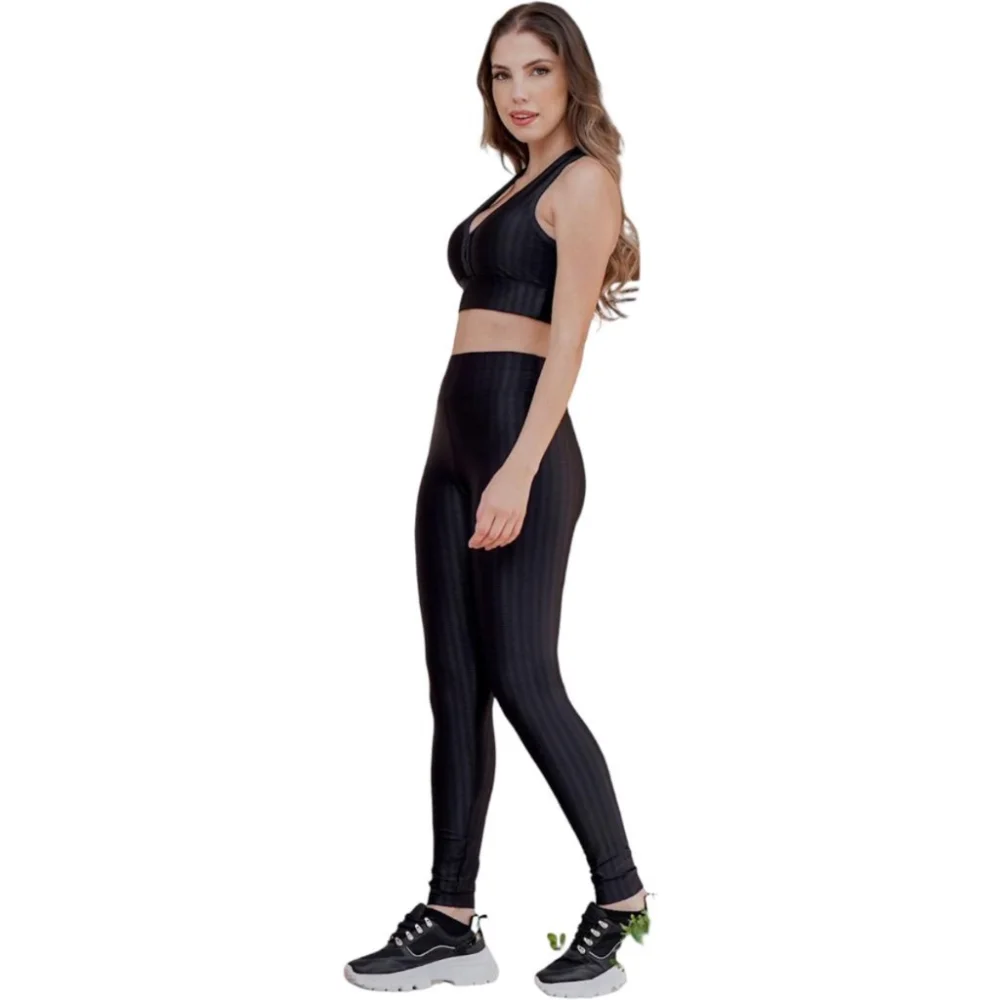 Fitness Feminino Conjunto Top e Calça 3D Cirre - Academia Preto