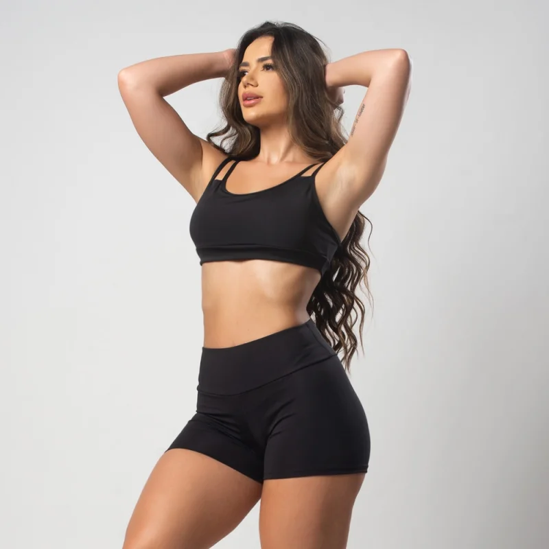 Fitness Básico Conjunto Alcinha Top e Shortinho MESCLA