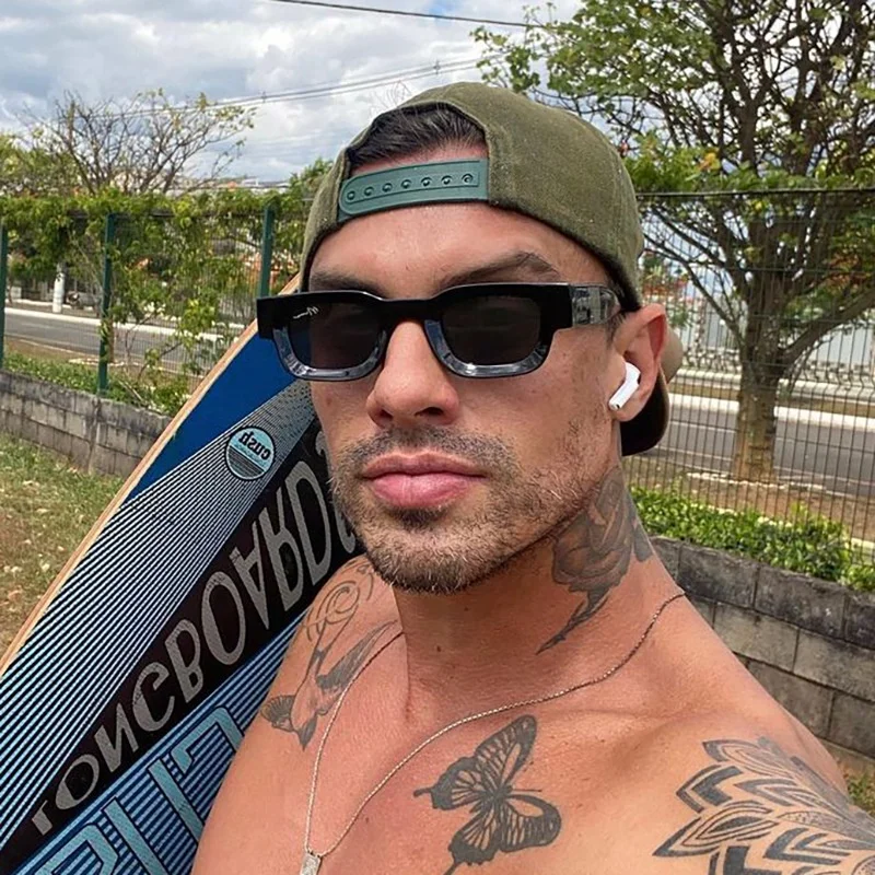 Óculos de Proteção Solar Pretos Quadrados para Homens - Vhong Fashion C1