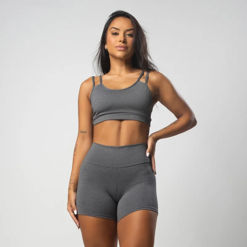 Fitness Básico Conjunto Alcinha Top e Shortinho MESCLA