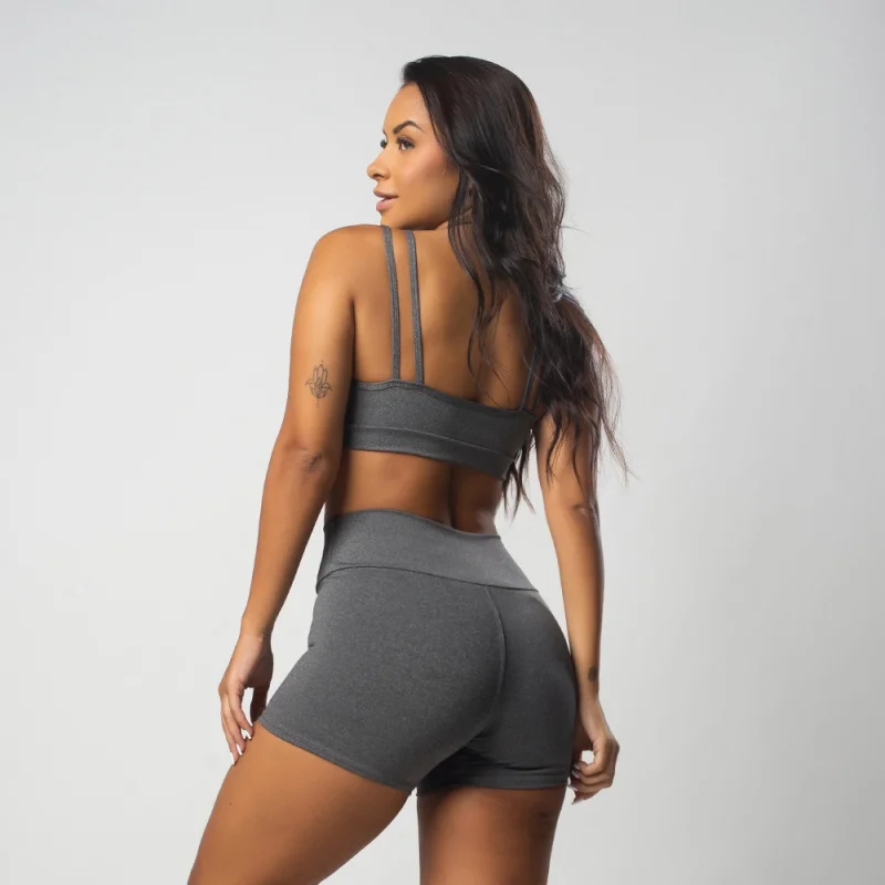 Fitness Básico Conjunto Alcinha Top e Shortinho MESCLA