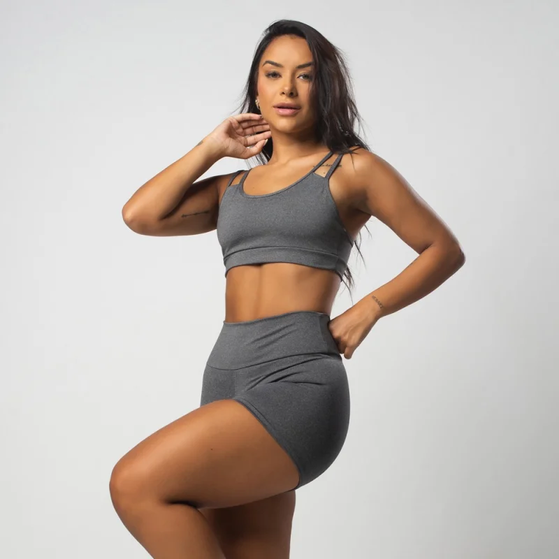 Fitness Básico Conjunto Alcinha Top e Shortinho MESCLA