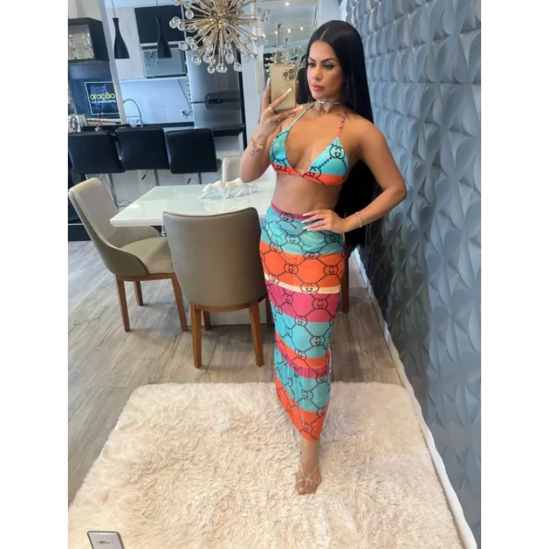 Moda Grife Conjunto Praia Biquínis Amarração Dupla - Conjunto Feminino Biquíni+ Tanga Saída de Praia Só Biquíni Lv Marrom