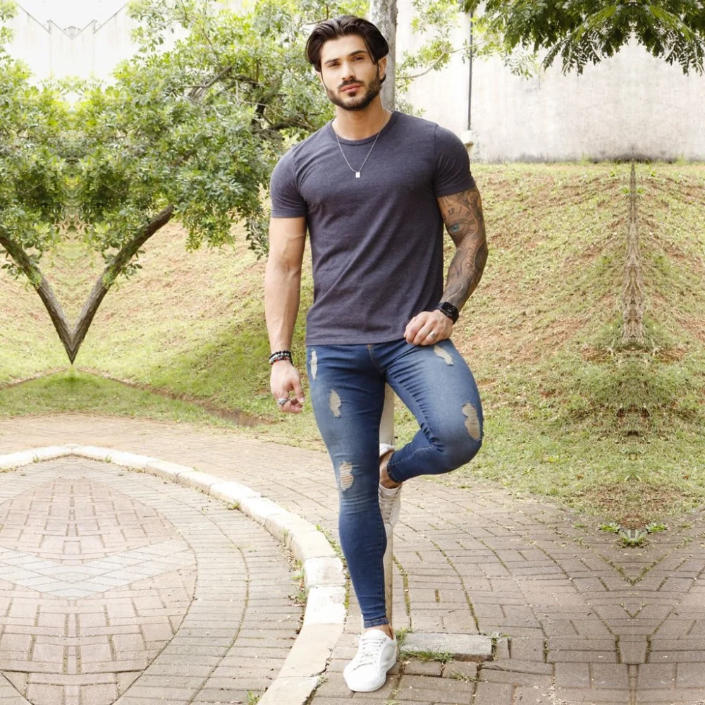 Azul Inglaterra Calça Ballad Masculina Elastano Super Estilosa 44