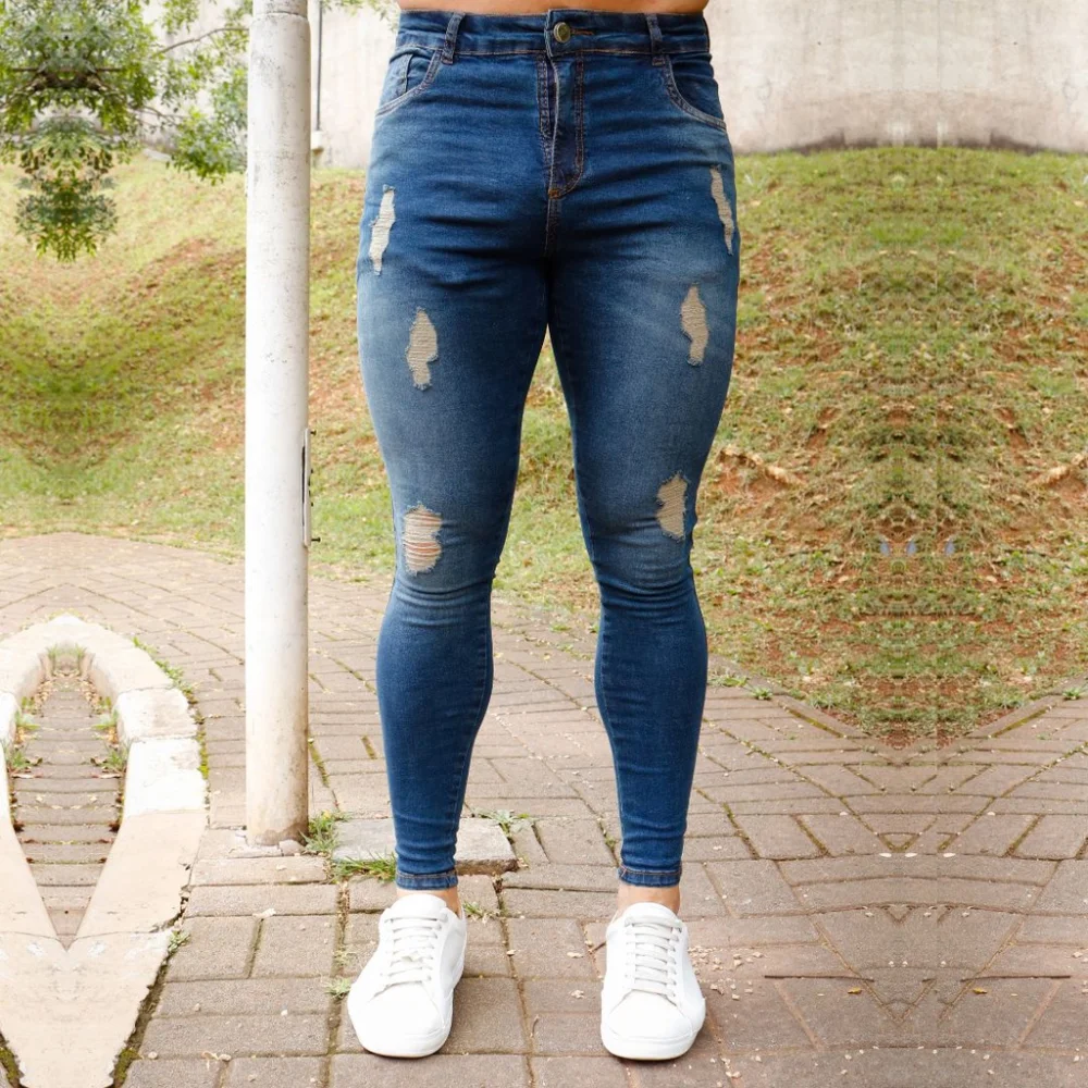 Azul Inglaterra Calça Ballad Masculina Elastano Super Estilosa 44