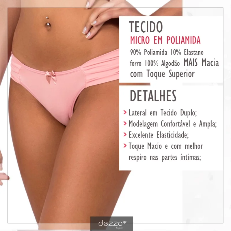 Conjunto 3 Calcinhas Dezzo Conforto Premium em Microfibra com Pala Dupla P