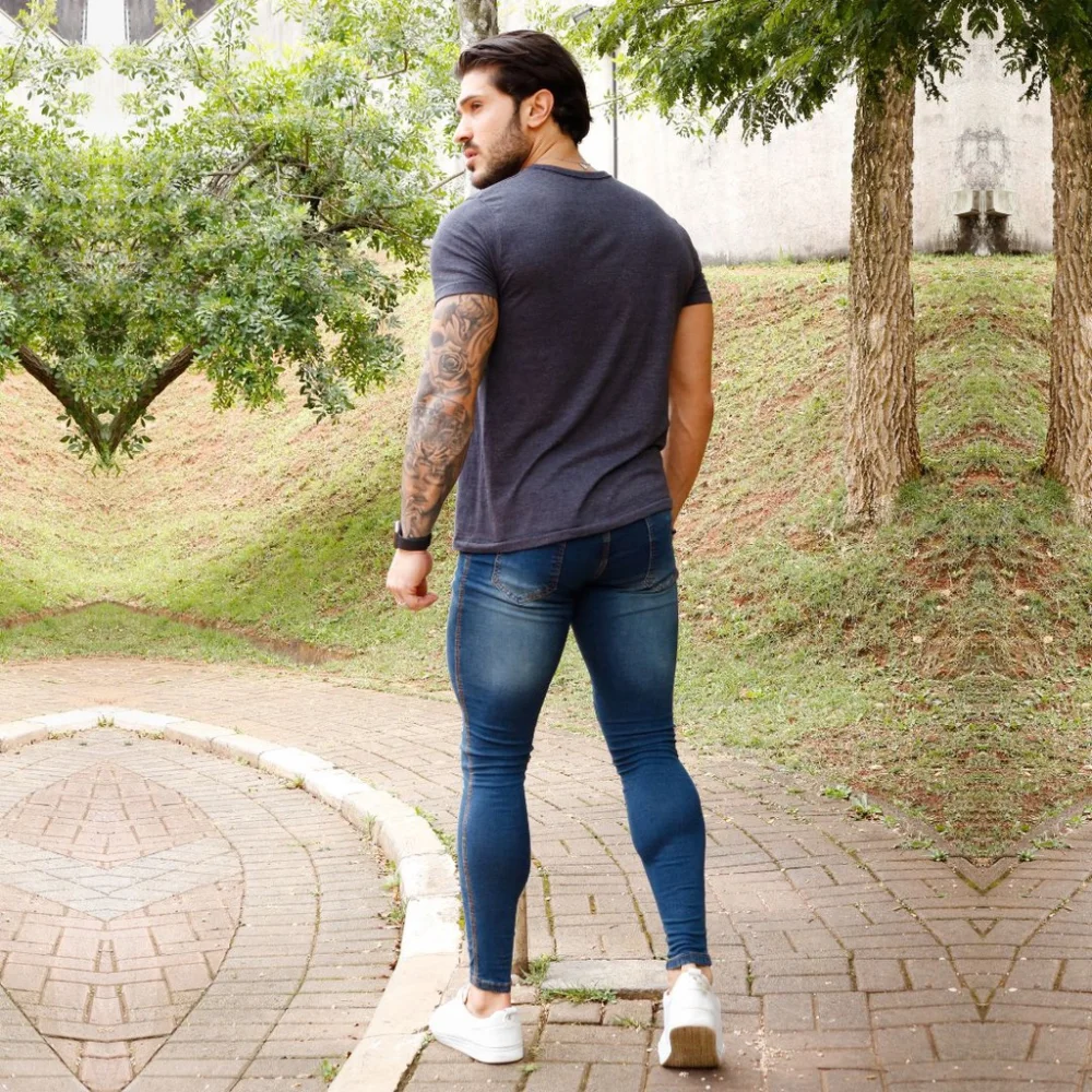 Azul Inglaterra Calça Ballad Masculina Elastano Super Estilosa 44