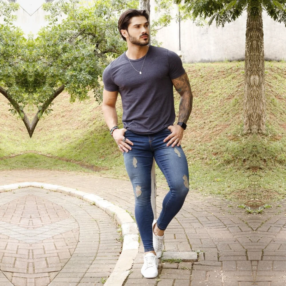 Azul Inglaterra Calça Ballad Masculina Elastano Super Estilosa 44