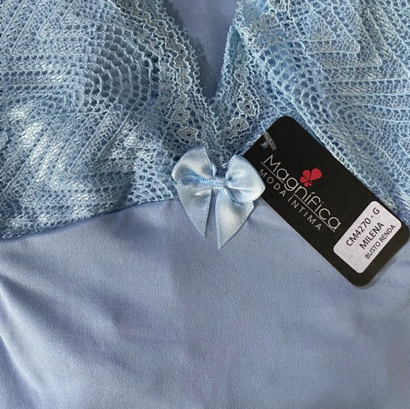 Roupa de Dormir Feminina Liganete com Renda - Camisola sem Bojo Confortável Marinho