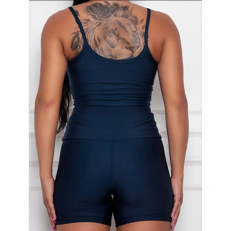 Promoção Conjunto Fitness Feminino Top + Shorts - Kit 2 Peças Azul Marinho